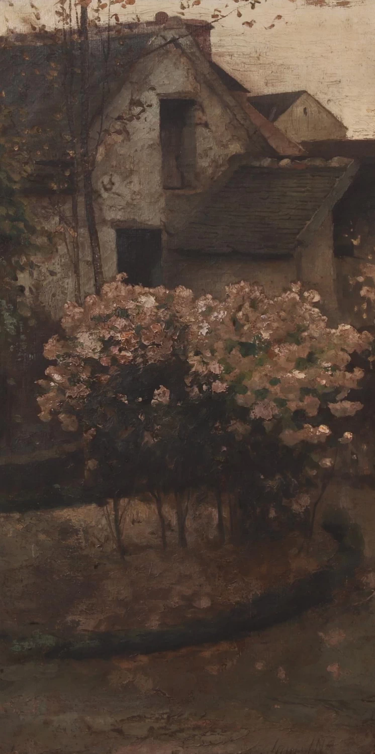Una scena di un giardino e di una casa